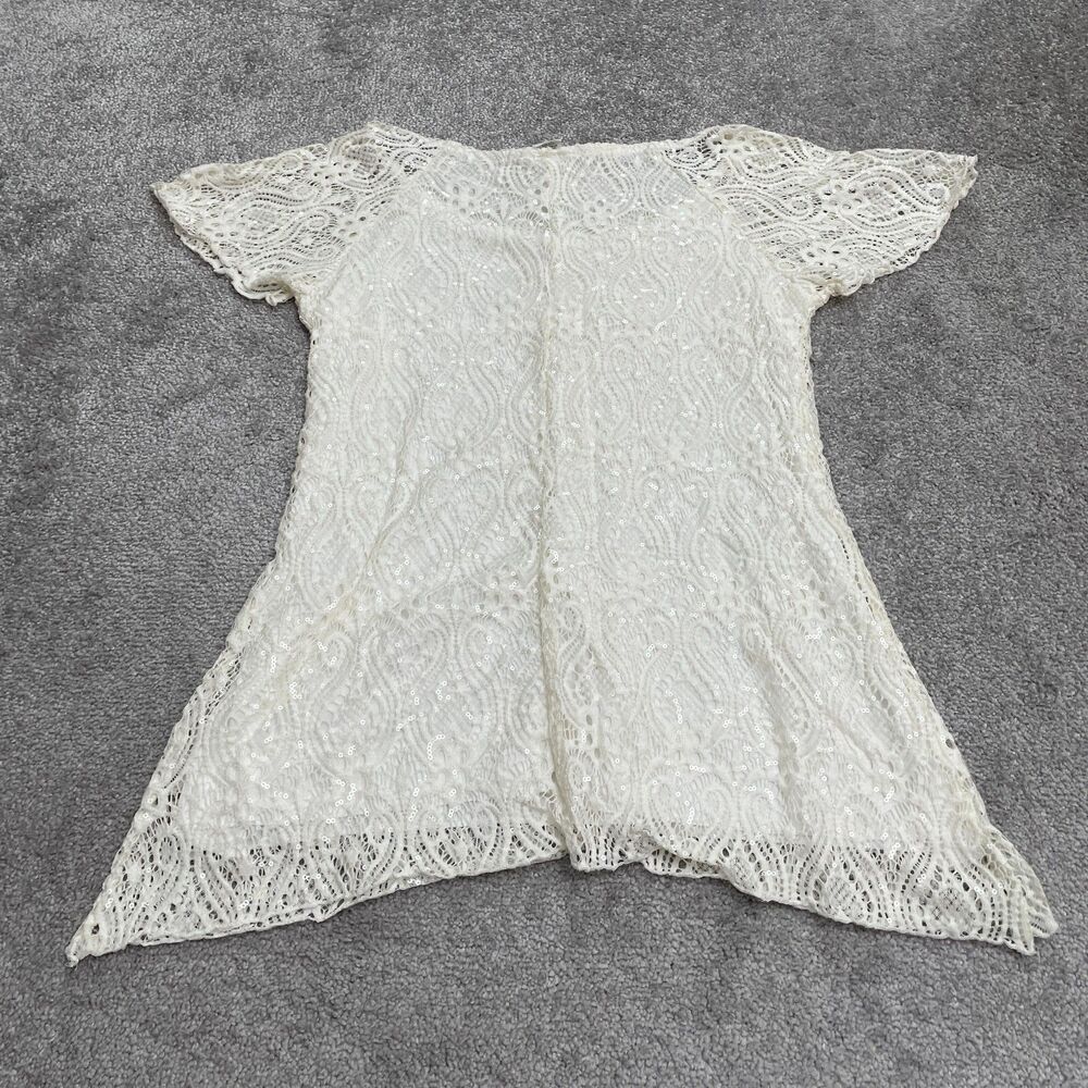 Brittany Black Lace Sequined Tunic Asymmetric Blouse Womens Small White Casual